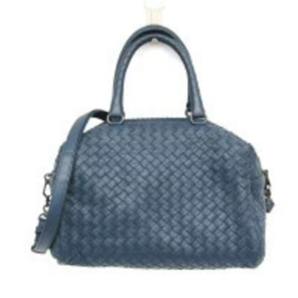 Bottega Veneta Intrecciato Boston Bag Leather Handbag Shoulder Blue